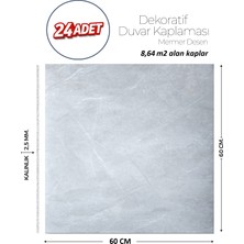 Brano 60X60 cm Kendinden Yapışkanlı Duvar,banyo,tezgah Arası Açık Gri Mermer-24 Adet