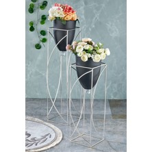 Tasarım Evi Dekoratif Şık Tasarım 2'li Metal Ayaklı Saksı Çiçeklik Yaylı Model