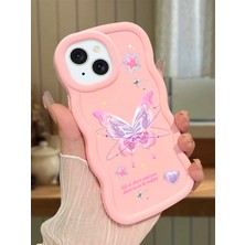HONTINGA iPhone 15 Plus Uyumlu Kılıfı Düşüme Önleyici Basitlik Anti Düşme Darbeye Dayanıklı Basit Pembe Yumuşak Silikon Telefon Kılıfı Kelebek Desen K9-0071