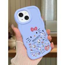 HONTINGA iPhone 15 Plus Uyumlu Kılıfı Düşüme Önleyici Basitlik Anti Düşme Darbeye Dayanıklı Basit Mavi Yumuşak Silikon Telefon Kılıfı Hello Kitty Desen K9-0076