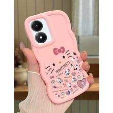 HONTINGA Vivo Y02S Uyumlu Kılıfı Düşüme Önleyici Basitlik Anti Düşme Darbeye Dayanıklı Basit Pembe Yumuşak Silikon Telefon Kılıfı Hello Kitty Desen K9-0076