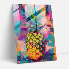Popcasso Ananas Desenli Modern Sanat Eseri Temperli Cam Tablo - Andy Warhol Temalı Ananas Portresi