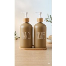 Kasımoğulları Concept Modern Tasarım Bambu Kapaklı 2'li Sabunluk Seti - Mutfak Deterjanlık ve El Sabunluğu Takımı - Mat Renkli Cam