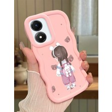 HONTINGA Vivo Y02S Uyumlu Kılıfı Düşüme Önleyici Basitlik Anti Düşme Darbeye Dayanıklı Basit Pembe Yumuşak Silikon Telefon Kılıfı Kız Desen K9-0075