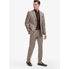 Cacharel Erkek Açık Kahverengi Slim Fit Yün Keten Karışımlı Mikro Desen Mono Yaka Takım Elbise 50324874-VR002