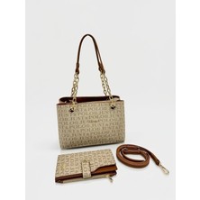 Just Polo  Özel Günlere Uygun Baskılı Şık Omuz Çantası ve Cüzdanı Kombin Shopper