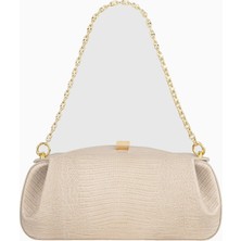 Yuzefi Oyster Embossed Lizard %100 Deri, Lüks Italyan Clutch ve Omuz Çantası