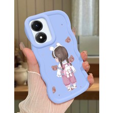 HONTINGA Vivo Y02S Uyumlu Kılıfı Düşüme Önleyici Basitlik Anti Düşme Darbeye Dayanıklı Basit Mavi Yumuşak Silikon Telefon Kılıfı Kız Desen K9-0075