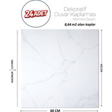 Brano 60X60 cm Kendinden Yapışkanlı Duvar,banyo,tezgah Arası Beyazmermer-24 Adet