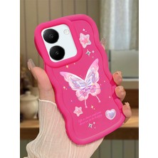 HONTINGA Vivo Y27S Uyumlu Kılıfı Düşüme Önleyici Basitlik Anti Düşme Darbeye Dayanıklı Basit Kırmızı Yumuşak Silikon Telefon Kılıfı Kelebek Desen K9-0071