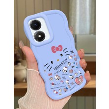 HONTINGA Vivo Y02S Uyumlu Kılıfı Düşüme Önleyici Basitlik Anti Düşme Darbeye Dayanıklı Basit Mavi Yumuşak Silikon Telefon Kılıfı Hello Kitty Desen K9-0076