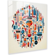 Popcasso Soyut Berber Sanatı Temperli Cam Tablo - Renkli Duvar Dekorasyonu Için Berber Temalı Sanat Eseri