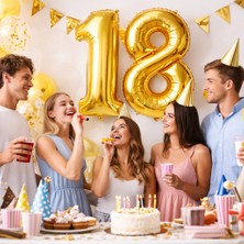 Dizayn Parti Evi Dzyn 18 Rakam Folyo Balon 84 cm Gold & Gümüş Doğum Günü Parti Süsü