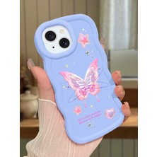 HONTINGA iPhone 15 Plus Uyumlu Kılıfı Düşüme Önleyici Basitlik Anti Düşme Darbeye Dayanıklı Basit Mavi Yumuşak Silikon Telefon Kılıfı Kelebek Desen K9-0071