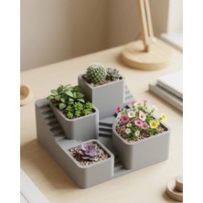 UMD Tekno 3D Baskı Sukulent ve Kaktüs Saksı Seti Çok Katlı Tasarım Şık Ev Ofis Dekoru Uygun