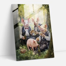 Popcasso Hayvanlar Gibi Giyinmiş Insanlar Suluboya Tablo - Modern Sanat Cam Tablo Ev Dekorasyonu