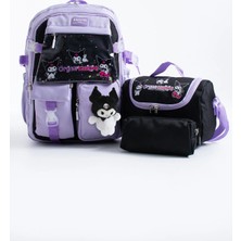 Kingston Hill Kawaii Kore Tarzı Çok Bölmeli Ilkokul Çantası 3 Lü Set (Çanta + Termal Beslenme + Kalemlik)