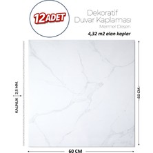 Brano 60X60 cm Kendinden Yapışkanlı Duvar,banyo,tezgah Arası Beyaz Mermer-12 Adet