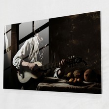 Popcasso Caravaggio Tarzı Temperli Cam Tablo - Müzik Aleti Çalan Adam - Modern Sanat