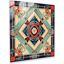 Popcasso Geometrik Desenler ile Asya Temalı Temperli Cam Tablo - Modern Sanat Duvar Dekorasyonu