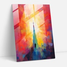 Popcasso Soyut Silüet Cam Duvar Tablosu - Kilise Modern Tarz Çağdaş Tablo Kilise Silüeti