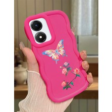 HONTINGA Vivo Y02S Uyumlu Kılıfı Düşüme Önleyici Basitlik Anti Düşme Darbeye Dayanıklı Basit Kırmızı Yumuşak Silikon Telefon Kılıfı Kelebek Desen K9-0074
