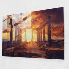 Popcasso Klasik Yunan Tapınak Harabeleri Cam Duvar Tablosu - Duvar Dekorasyonu Için Klasik Tarz