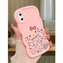 HONTINGA iPhone x Uyumlu Kılıfı Düşüme Önleyici Basitlik Anti Düşme Darbeye Dayanıklı Basit Pembe Yumuşak Silikon Telefon Kılıfı Hello Kitty Desen K9-0076