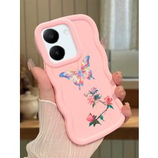 HONTINGA Vivo Y27S Uyumlu Kılıfı Düşüme Önleyici Basitlik Anti Düşme Darbeye Dayanıklı Basit Pembe Yumuşak Silikon Telefon Kılıfı Kelebek Desen K9-0074