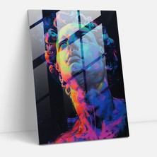 Popcasso Neon Rönesans Cam Tablo - Klasik ve Pop Artın Birleşimi ile Modern Sanat Duvar Dekorasyonu