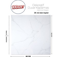 Brano 60X60 cm Kendinden Yapışkanlı Duvar,banyo,tezgah Arası Beyaz MERMER-100 Adet