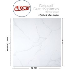 Brano 60X60 cm Kendinden Yapışkanlı Duvar,banyo,tezgah Arası Beyaz Mermer-48 Adet