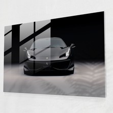 Popcasso Beyaz Arka Planda Minimalist Siyah Spor Araba Cam Tablo - Modern Sanat Duvar Dekorasyonu