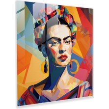 Popcasso Geometrik Frida Kahlo Temperli Cam Tablo - Frida Kahlo Soyutlama ve Geometrik Tasarım