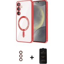 Marsilyan™- Galaxy S23 Plus Kılıf Nova Işık Özel Seri - Siyah 6d Antistatik Mat Seramik Hayalet Nano Ekran Koruyucu + Kırmızı Metal Kamera Lens