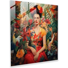 Popcasso Empresyonist Frida Kahlo Cam Tablo - Frida Kahlo Duvar Tablosu Modern Sanat Dekorasyonu