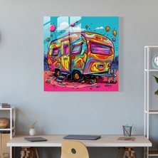Popcasso Cesur Macera Karavanı Temperli Cam Tablo - Karavan Temalı Pop Sanat Esintisi ile Modern Tasarım