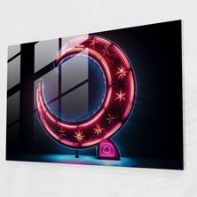 Popcasso Neon Temalı Cam Tablo - Dünya ve Ay Figürü ile Ev Dekorasyonu Için Ürün
