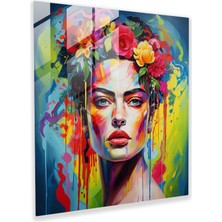 Popcasso Frida Kahlo Temalı Cam Tablo - Soyut Resim Ikonik Portre Görseli