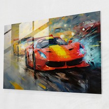 Popcasso Ferrari Cam Tablo - Yarış Etkileri - Hız Temalı Temperli Cam Tablo