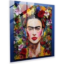 Popcasso Renkli Frida Kahlo Cam Tablo - Frida Kahlo Temalı Dekoratif Cam Tablo Tek Kaş