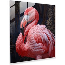 Popcasso Gerçekçi Flamingo Temalı Temperli Cam Tablo - Modern Sanat Doğa Manzarası