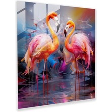 Popcasso Soyut Flamingo Temalı Cam Duvar Tablosu - Sofistike Tasarım