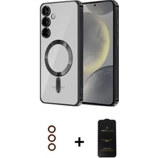 Marsilyan™- Galaxy S23 Plus Kılıf Nova Işık Özel Seri - Siyah 6d Antistatik Mat Seramik Hayalet Nano Ekran Koruyucu + Kırmızı Metal Kamera Lens