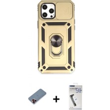 Marsilyan™- iPhone 12 Pro Max Kılıf Ahenk Klasik - Şeffaf Uv Polymer Nano Ekran Koruyucu + Kırmızı Metal Kamera Lens Koruma Cam