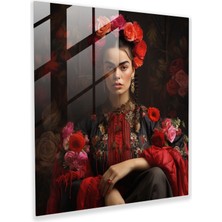 Popcasso Frida Kahlo Cam Tablo - Frida Kahlo'nun Yoğun Bakışı Temperli Cam Tablo