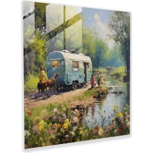 Popcasso Kıyıdaki Karavan Temperli Cam Tablo - Modern Sanat Çingeneler Temalı Duvar Dekorasyonu
