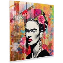 Popcasso Frida Kahlo Portresi Temperli Cam Tablo - Canlı Desenler ve Renkler ile Şık Duvar Dekoru