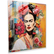 Popcasso Renkli Kumaşlarla Süslenmiş Frida Kahlo Cam Tablo - Sanat Eseri