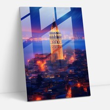 Popcasso Galata Kulesi Temalı Temperli Cam Tablo - Modern Sanat Tarzında Görselleştirme